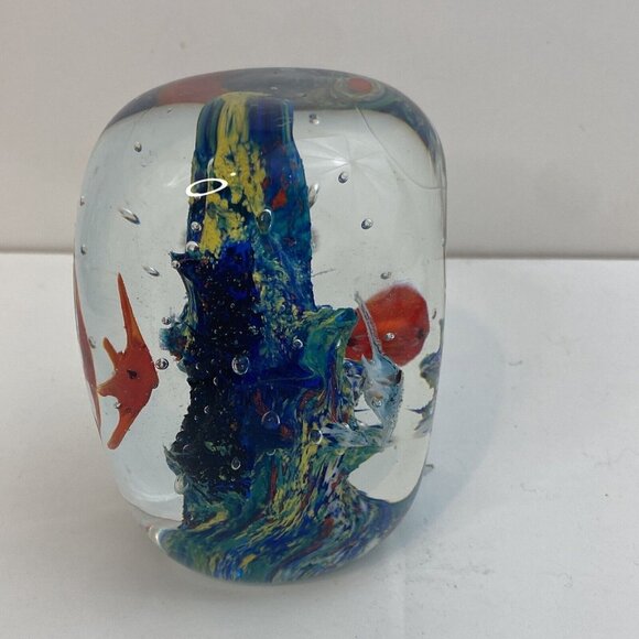 Paperweight Dynasty Gallery Glass Fish Flower Bubbles Heirloom Collection Vtg - Picture 3 of 10